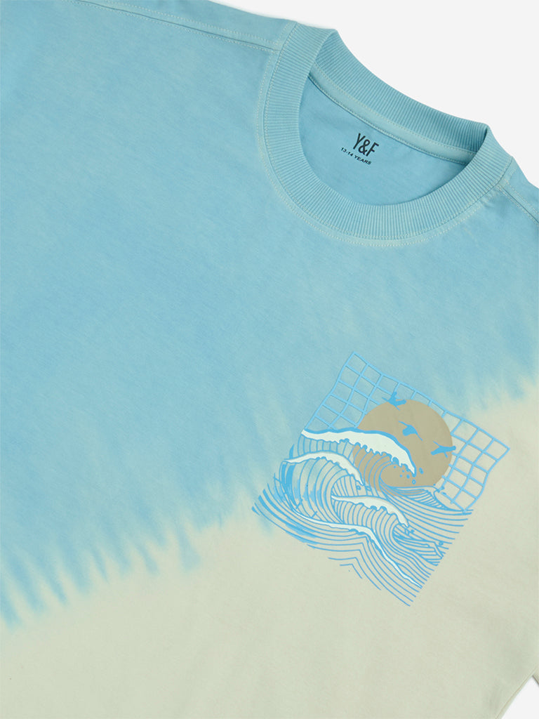 Y&F Kids Blue Tie-Dye Design Cotton T-Shirt