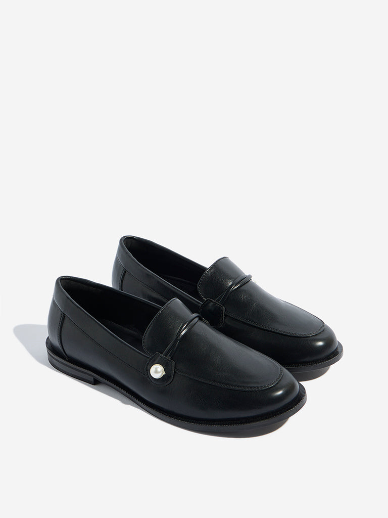 Westside LUNA BLU Women's Black Pearlescent Loafers Front View