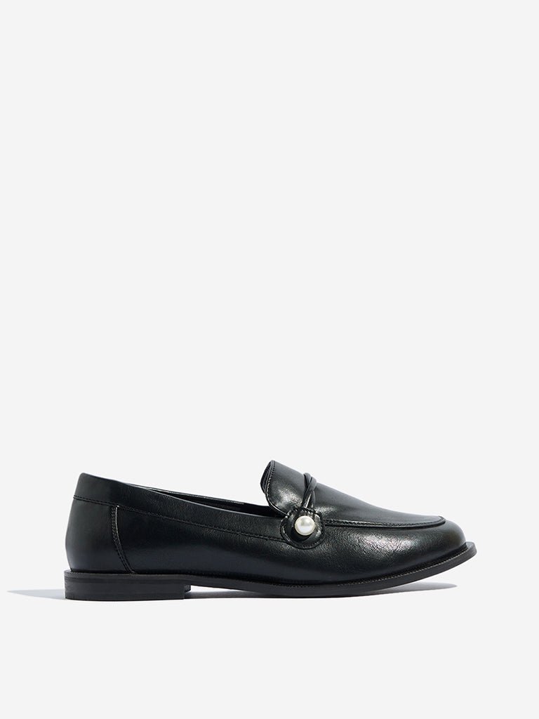 Westside LUNA BLU Women's Black Pearlescent Loafers Side View