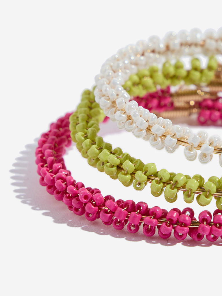 Westside Accessories Pink Beaded Cuff Bracelet