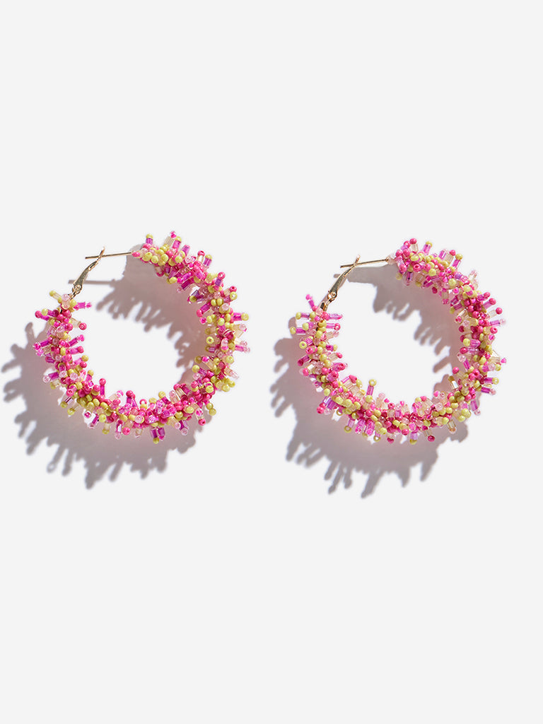 Westside Accessories Pink Beaded Hoop Earrings - Main Image