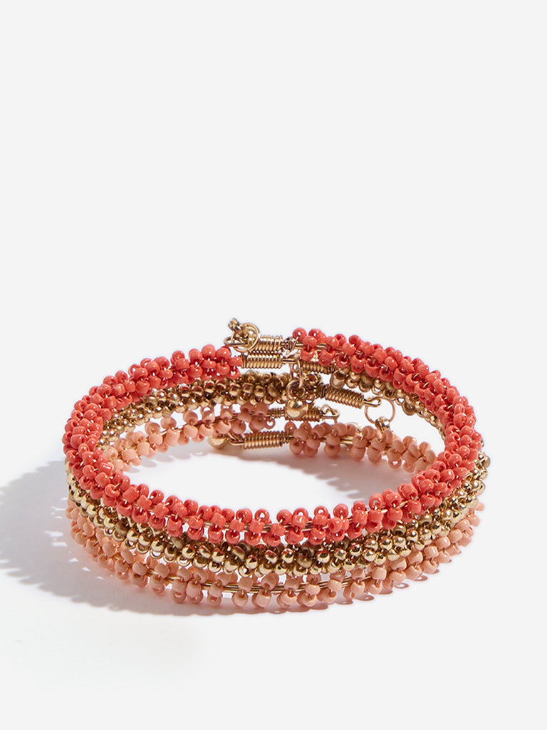 Westside Accessories Peach Beaded Cuff Bracelet