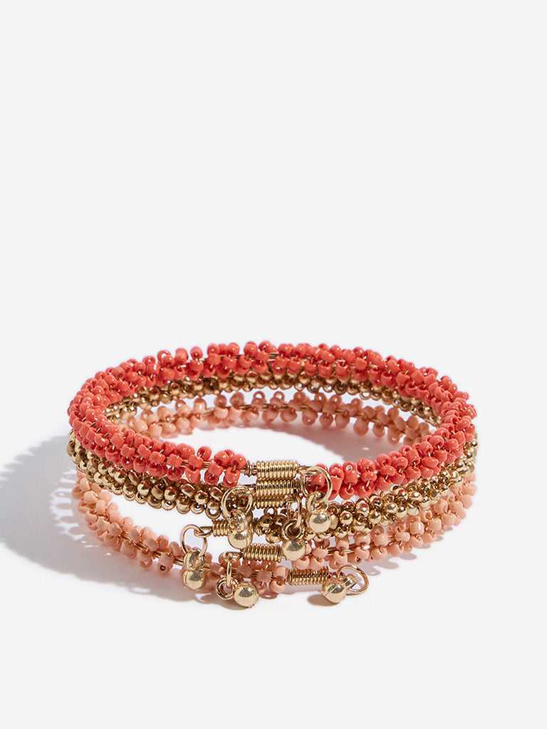 Westside Accessories Peach Beaded Cuff Bracelet