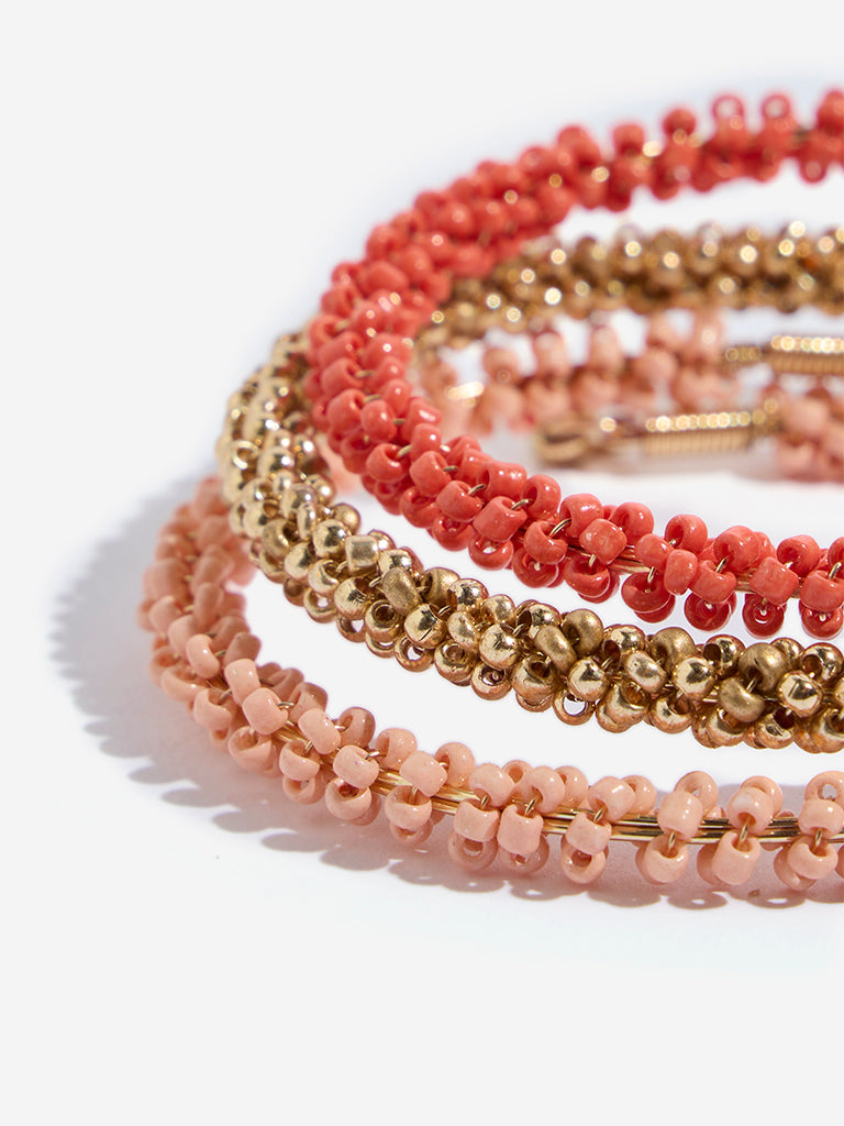 Westside Accessories Peach Beaded Cuff Bracelet