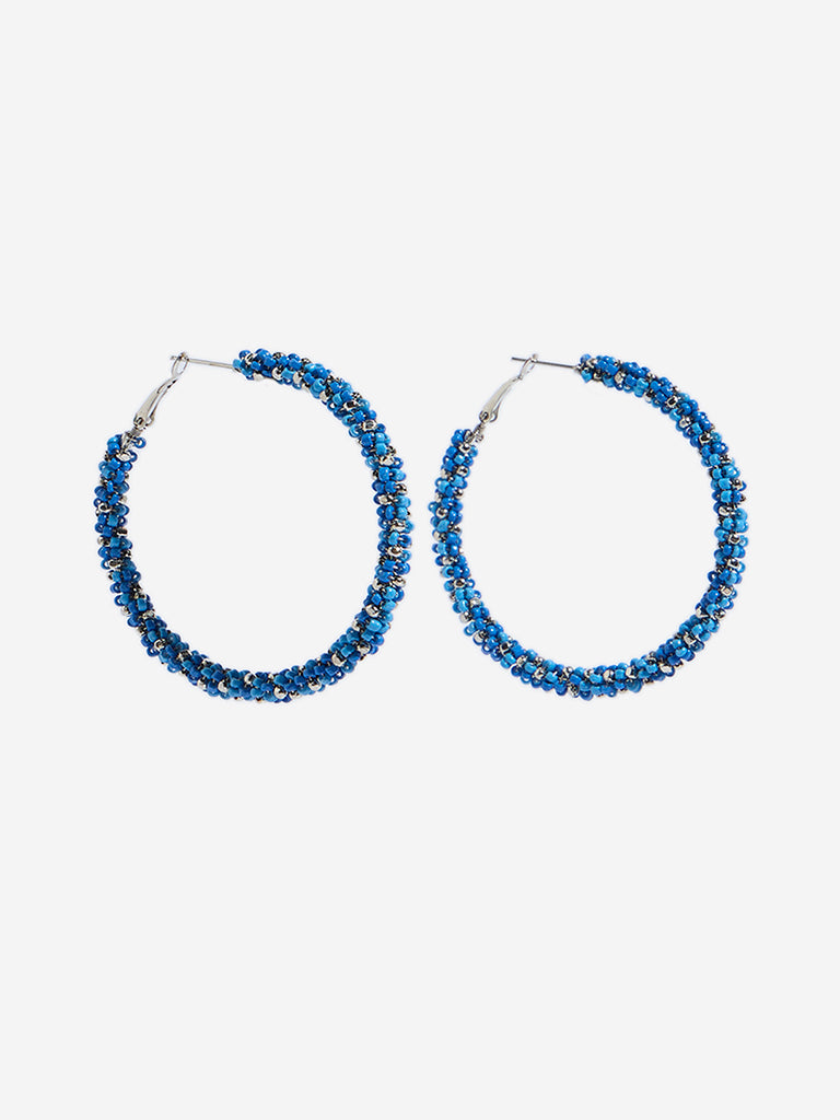 Westside Accessories Blue Beaded Hoop Earrings