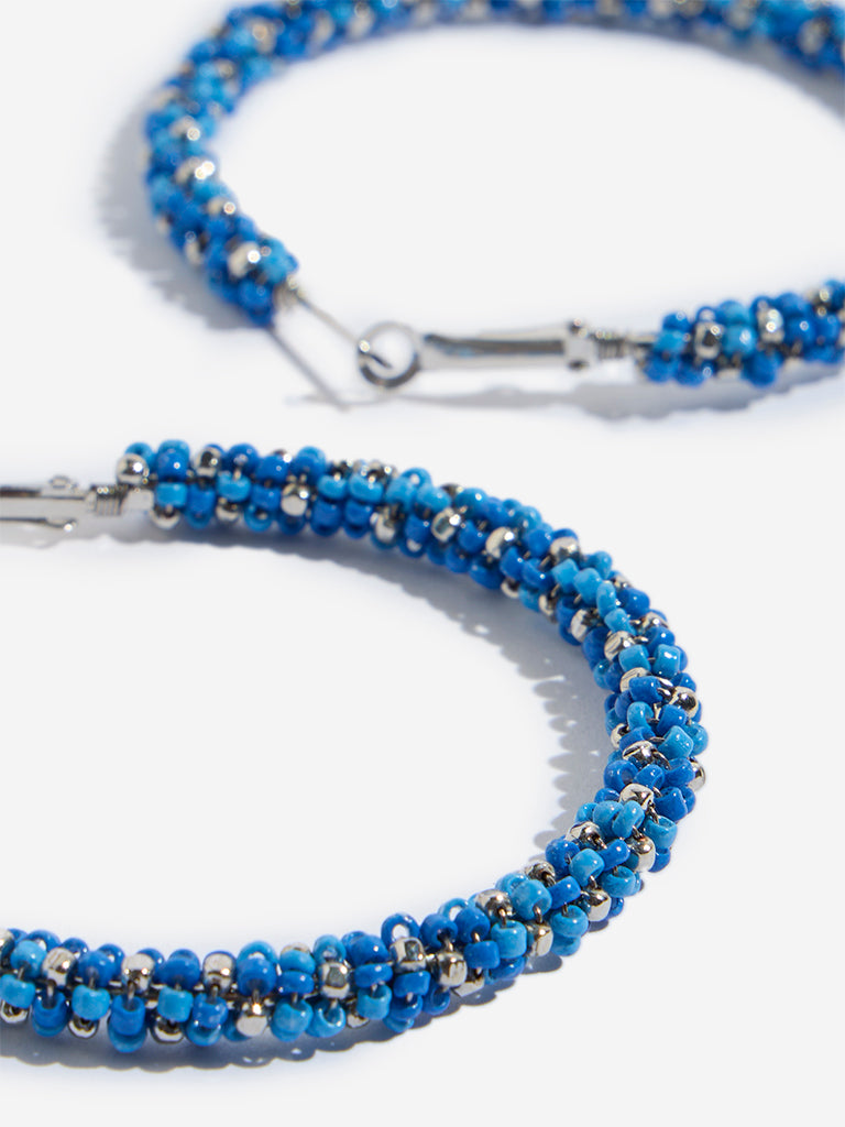 Westside Accessories Blue Beaded Hoop Earrings