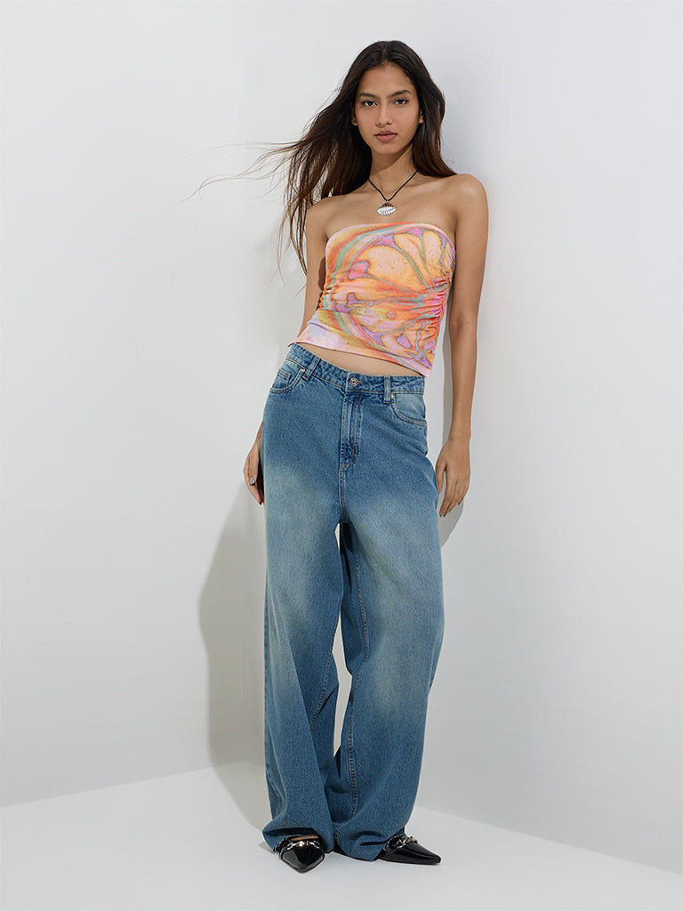 Nuon Blue Faded Relaxed - Fit High - Rise Jeans