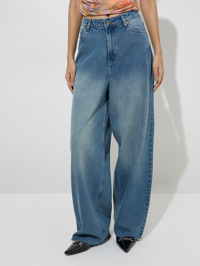 Nuon Blue Faded Relaxed - Fit High - Rise Jeans