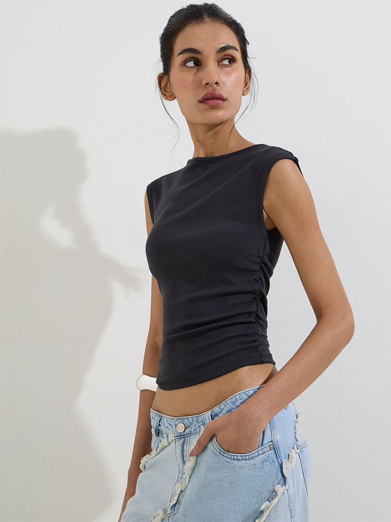 Nuon Black Ruched T-Shirt