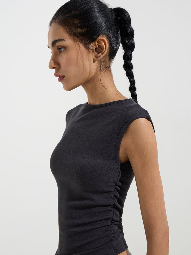 Nuon Black Ruched T-Shirt