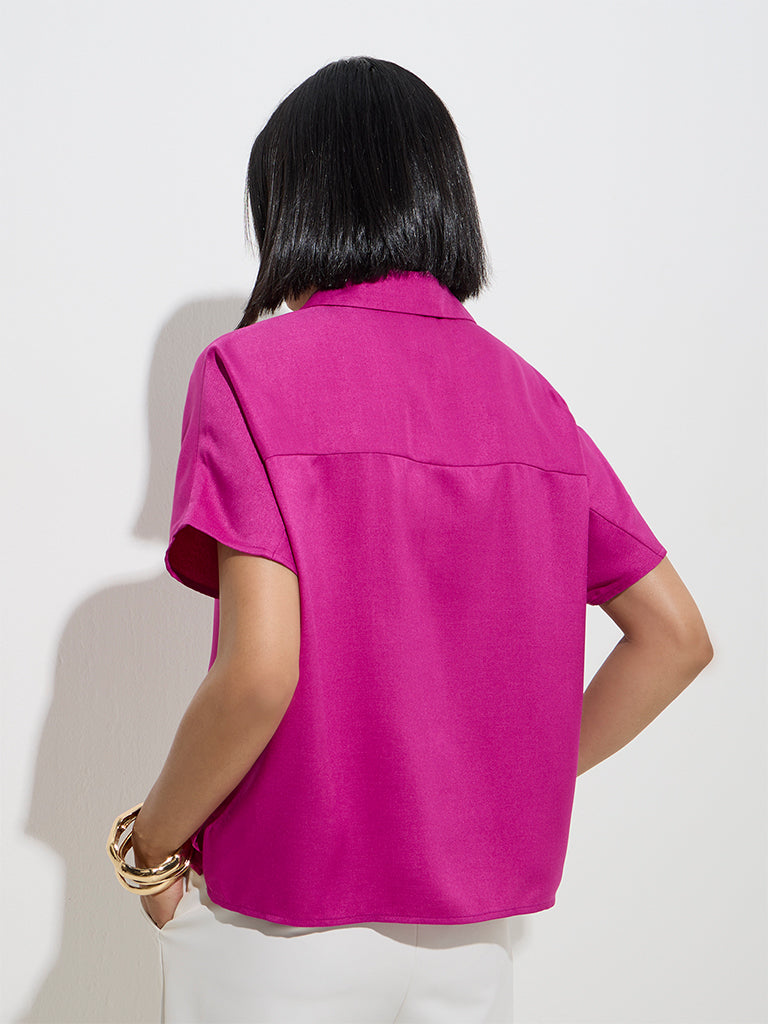 Westside Wardrobe Women's Magenta Solid Shirt for Work Wear Back View