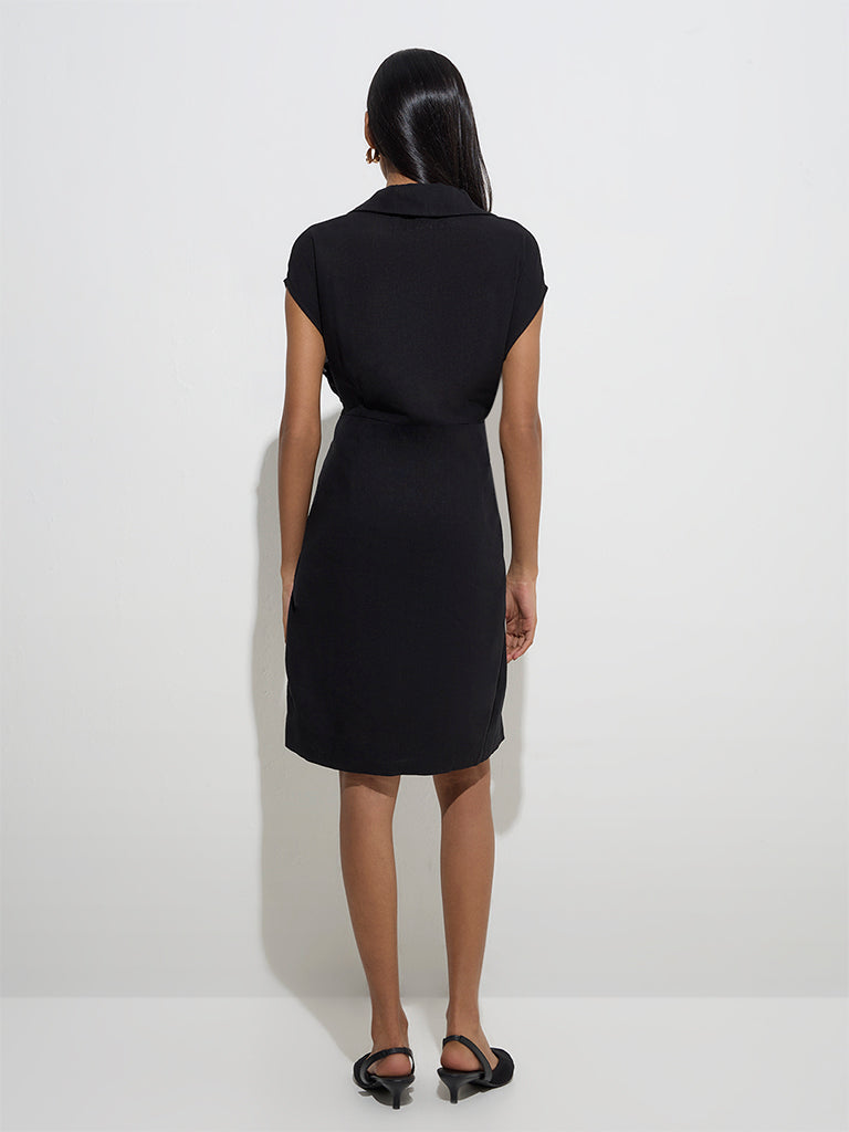 Westside Wardrobe Women's Black Solid A-Line Dress for Work Wear Back View