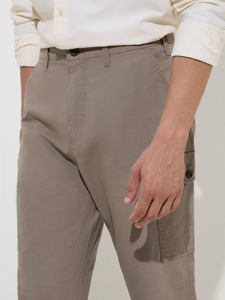 Westside WES Casuals Men's Taupe Relaxed-Fit Cotton-Blend Trousers for Casual Wear Zoom View