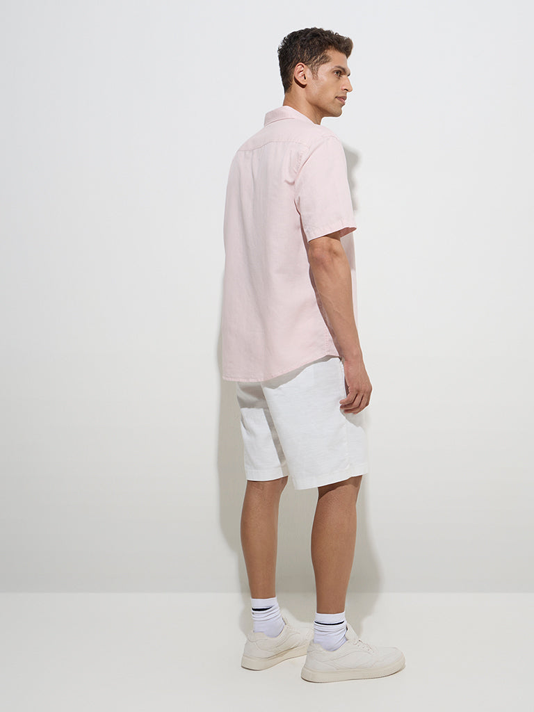 westisde WES Casuals Men's Light Pink Relaxed-Fit Linen-Blend Shirt for Casual Wear Back View