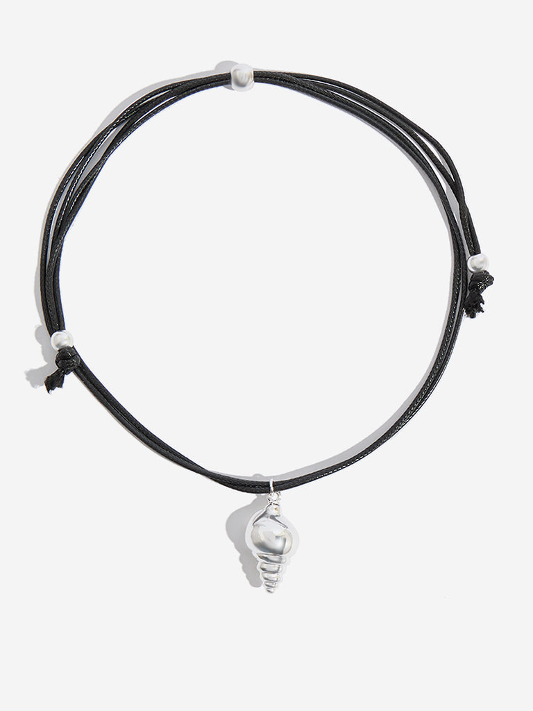Westside Accessories Silver & Black Shell Pendant Cord Necklace