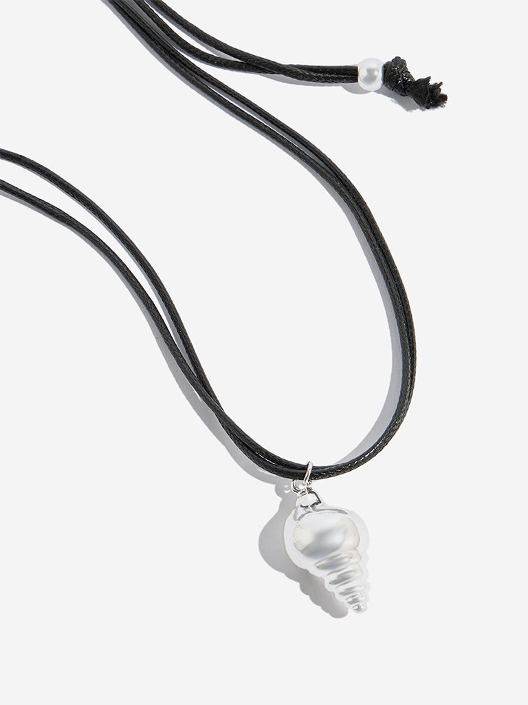 Westside Accessories Silver & Black Shell Pendant Cord Necklace