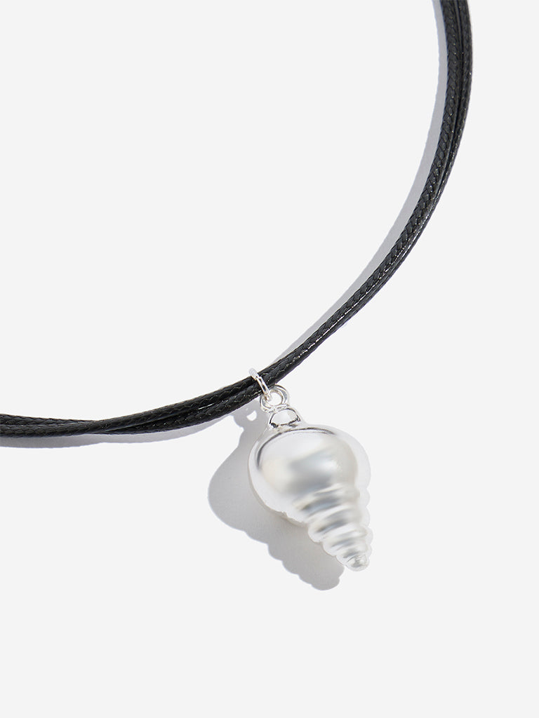 Westside Accessories Silver & Black Shell Pendant Cord Necklace