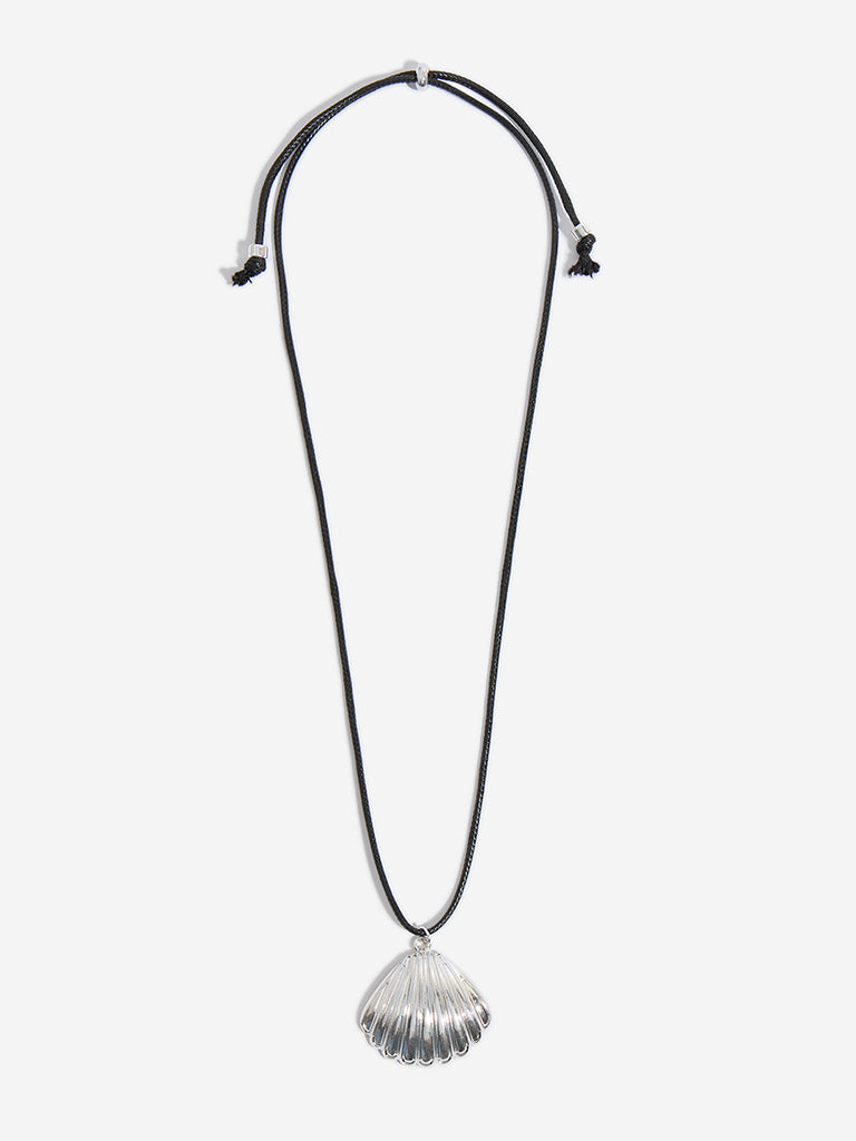 Westside Accessories Silver & Black Shell Pendant Cord Necklace