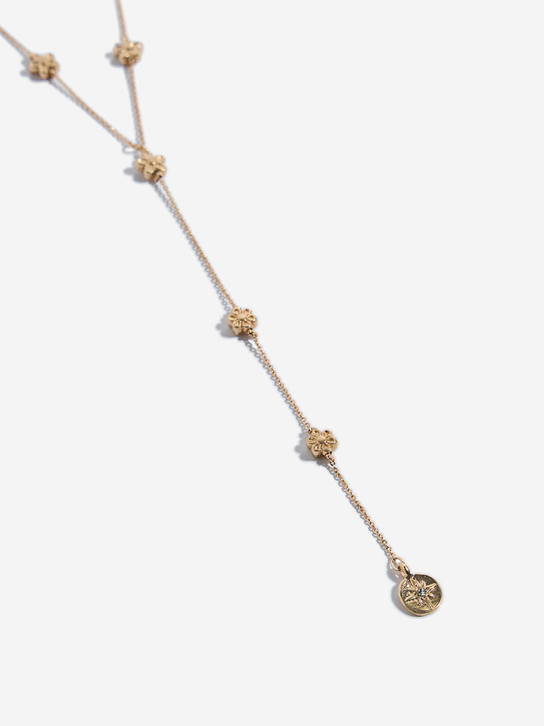 Westside Accessories Gold Floral Charm Y-Chain Necklace