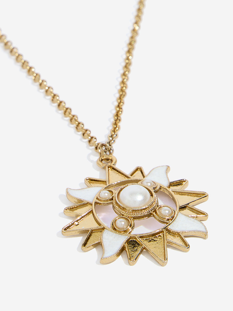 Westside Accessories Gold & White Sun Pendant Necklace
