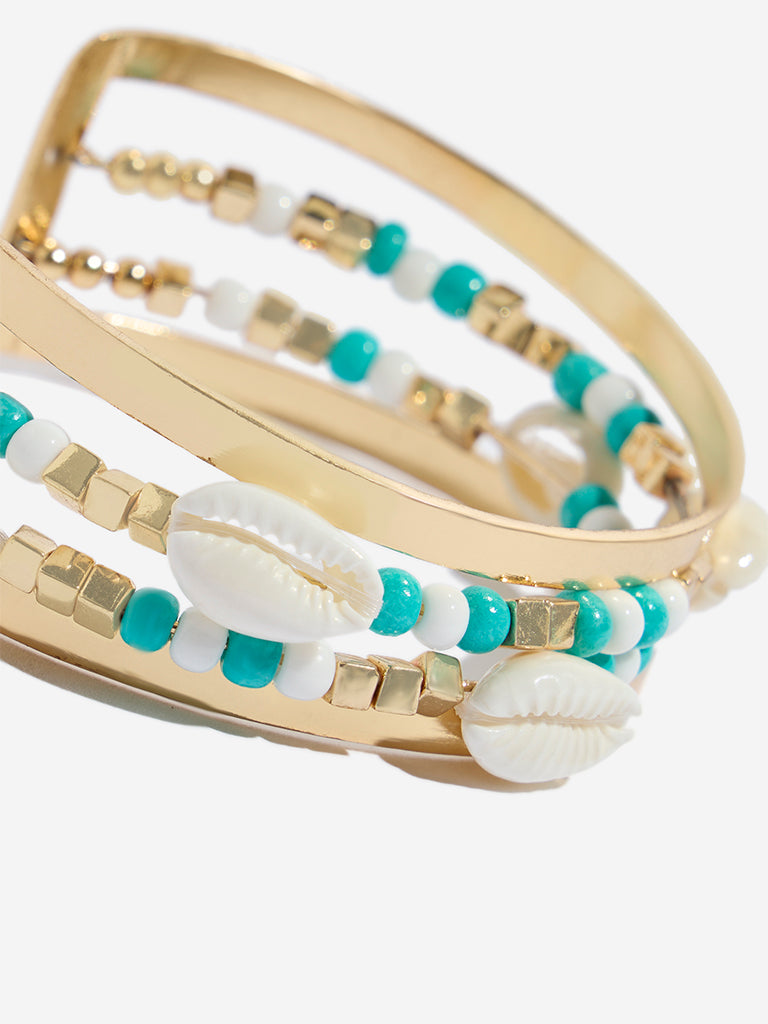 Westside Accessories Gold & White Shell Statement Cuff Bracelet