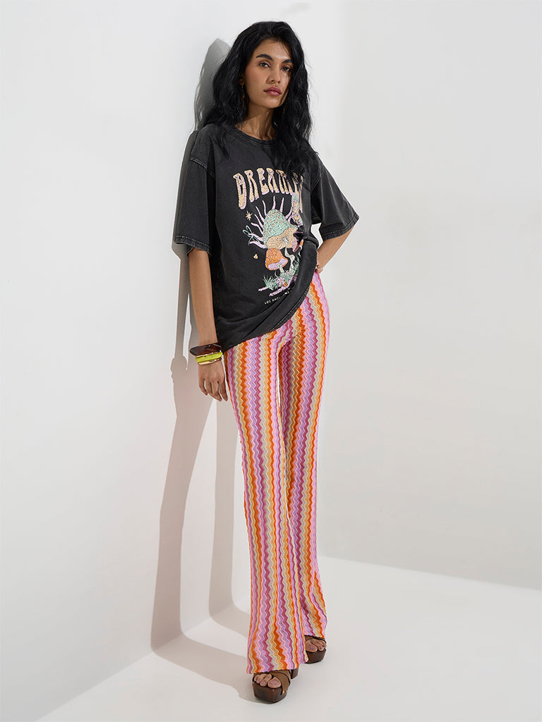 Nuon Dark Grey Printed Cotton T-Shirt