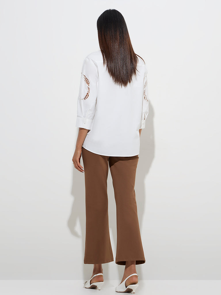 Westside Wardrobe Women's Ivory Cutout-Detailed Shirt for Work Wear Back View