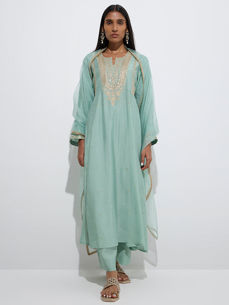 Buy Vark Mint A-Line Kurta, Palazzos and Dupatta Set from Westside