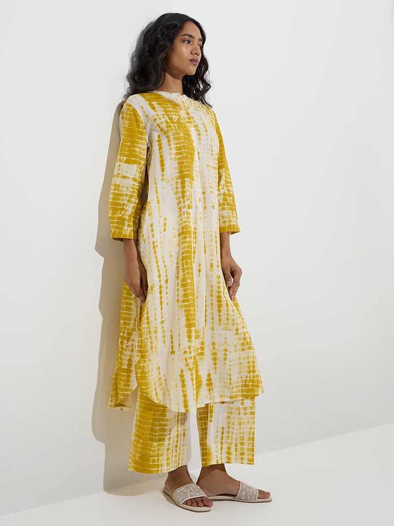 Utsa Mustard Tie-Dye Design Cotton A-Line Kurta