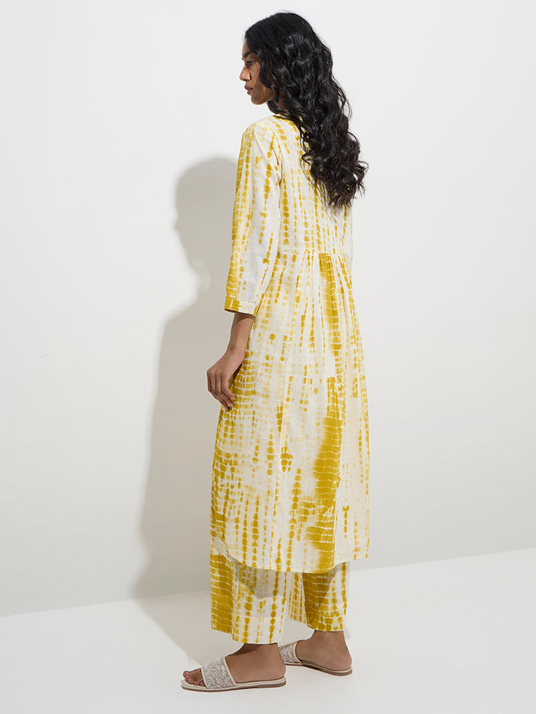 Westside Utsa Women's Mustard Tie-Dye Design Cotton A-Line Kurta for Work Wear Back View