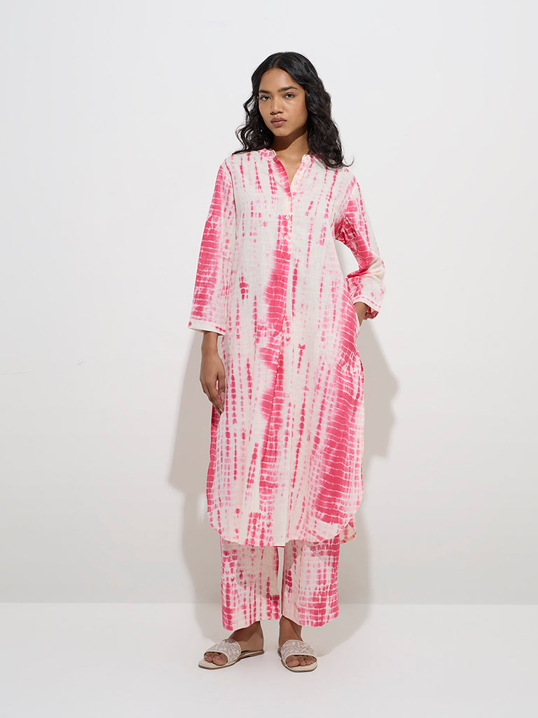 Utsa Pink Tie-Dye Design Cotton Ethnic Pants