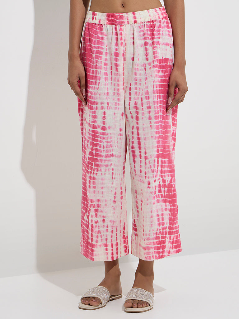Utsa Pink Tie-Dye Design Cotton Ethnic Pants