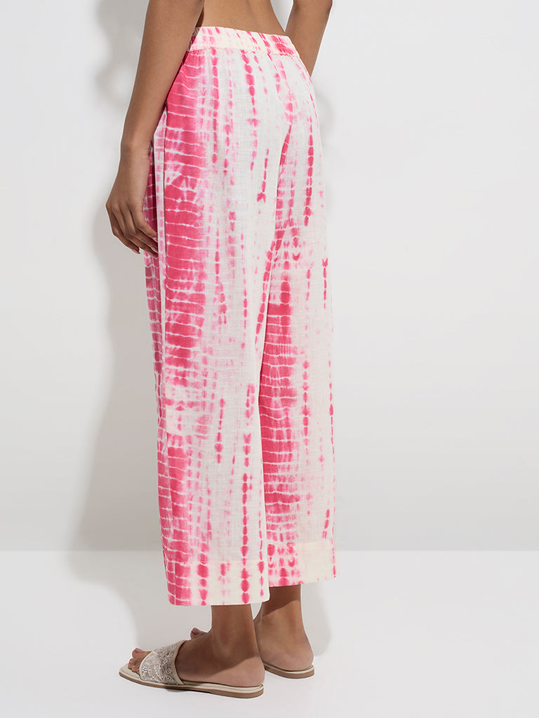 Utsa Pink Tie-Dye Design Cotton Ethnic Pants