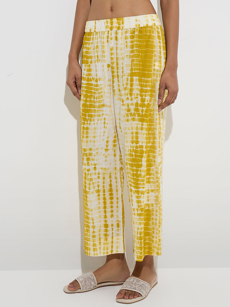 Utsa Mustard Tie-Dye Pattern Cotton Ethnic Pants