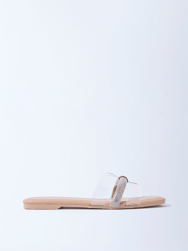 LUNA BLU Clear Vinyl Embellished Slides