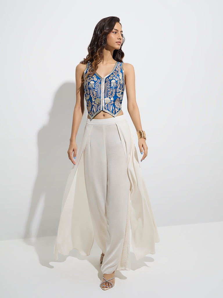 Westside Vark Women's Blue Embroidered Ethnic Vest Top for Festive Wear Full Model View
