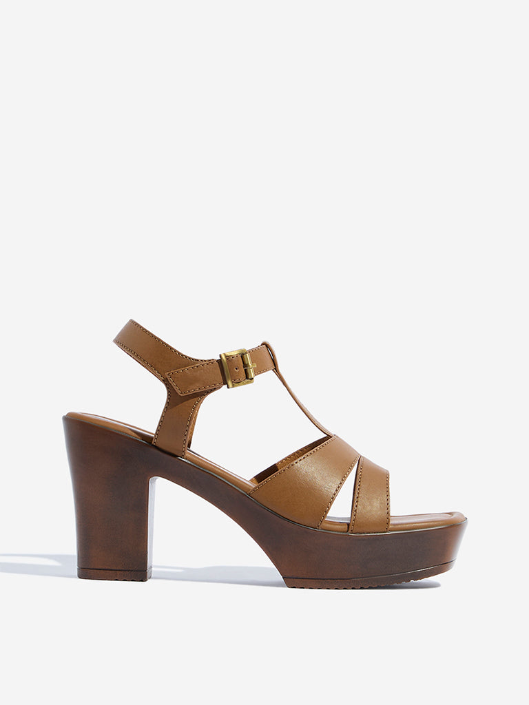 LUNA BLU Tan Multi-Strap Platform Heel Sandals1