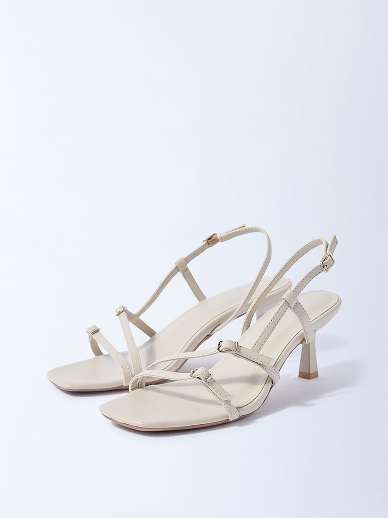 LUNA BLU Ivory Multi-Strap Kitten Sandals