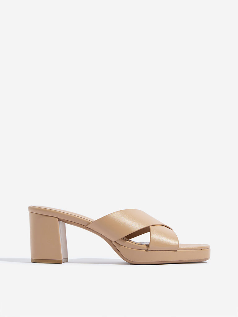 LUNA BLU Beige Block Heel Sandals