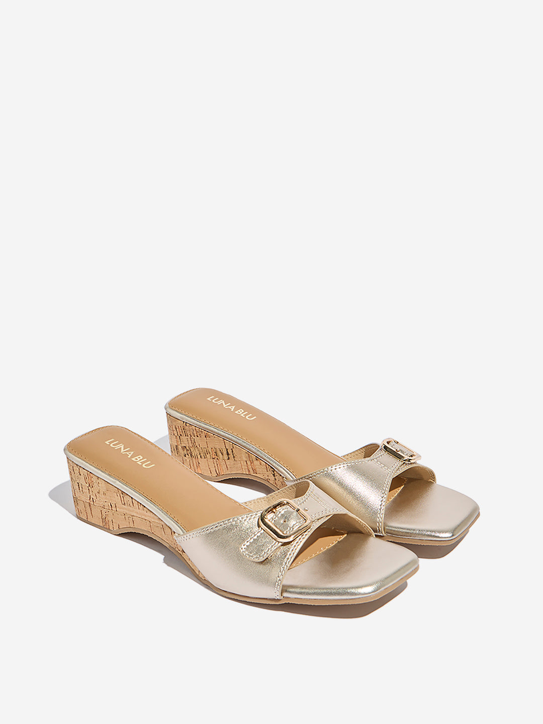 Westside LUNA BLU Women's Gold Wedge Sandals for Casual Wear Front View