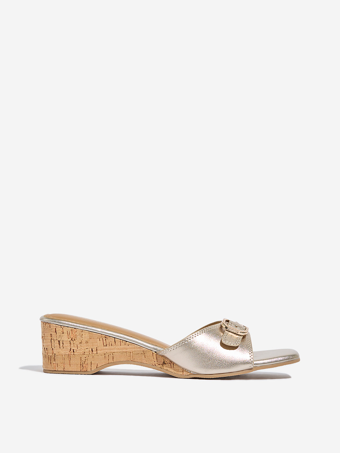 Westside LUNA BLU Women's Gold Wedge Sandals for Casual Wear Side View