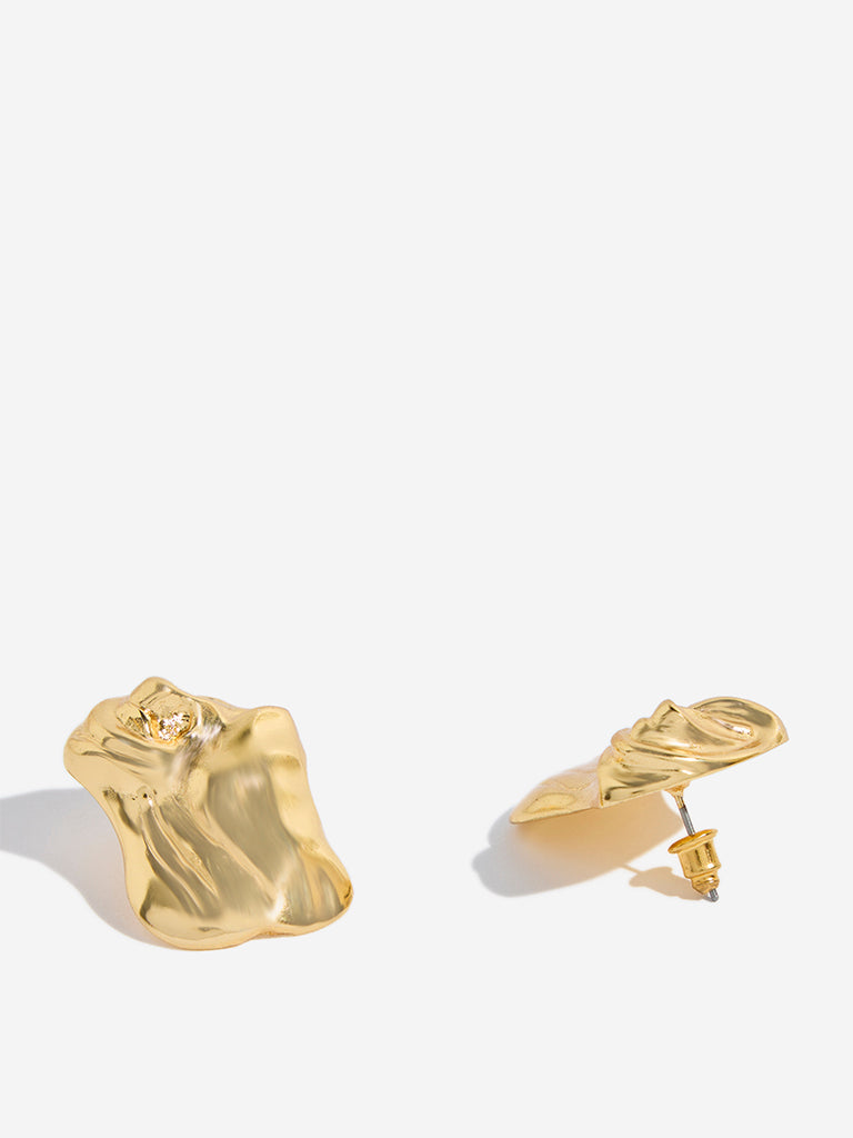 Westside Accessories Gold Textured Abstract Stud Earrings