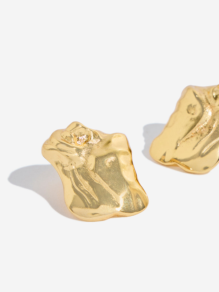 Westside Accessories Gold Textured Abstract Stud Earrings
