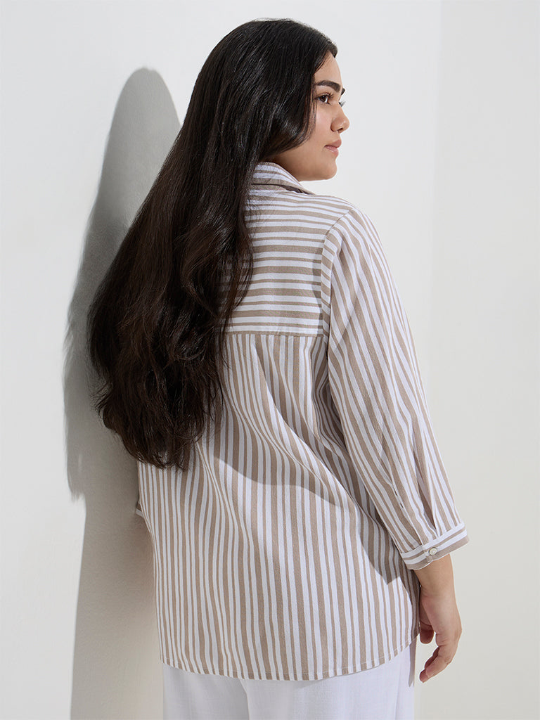 Westside Gia Women's Taupe Stripe Pattern Blouse for Casual Wear Back View