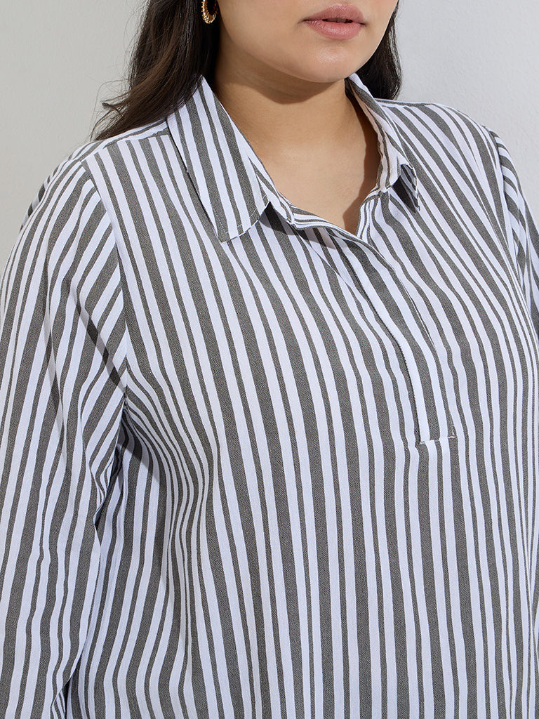 Gia Olive Stripe Printed Cotton-Blend Blouse