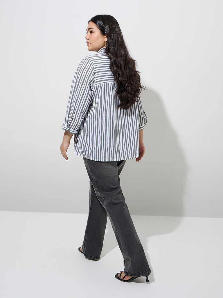 Gia Olive Stripe Printed Cotton-Blend Blouse