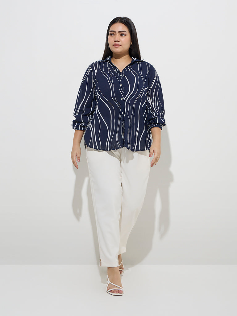 Gia Navy Abstract Printed Shirt