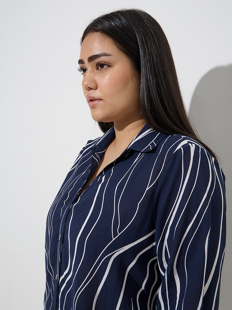 Gia Navy Abstract Printed Shirt