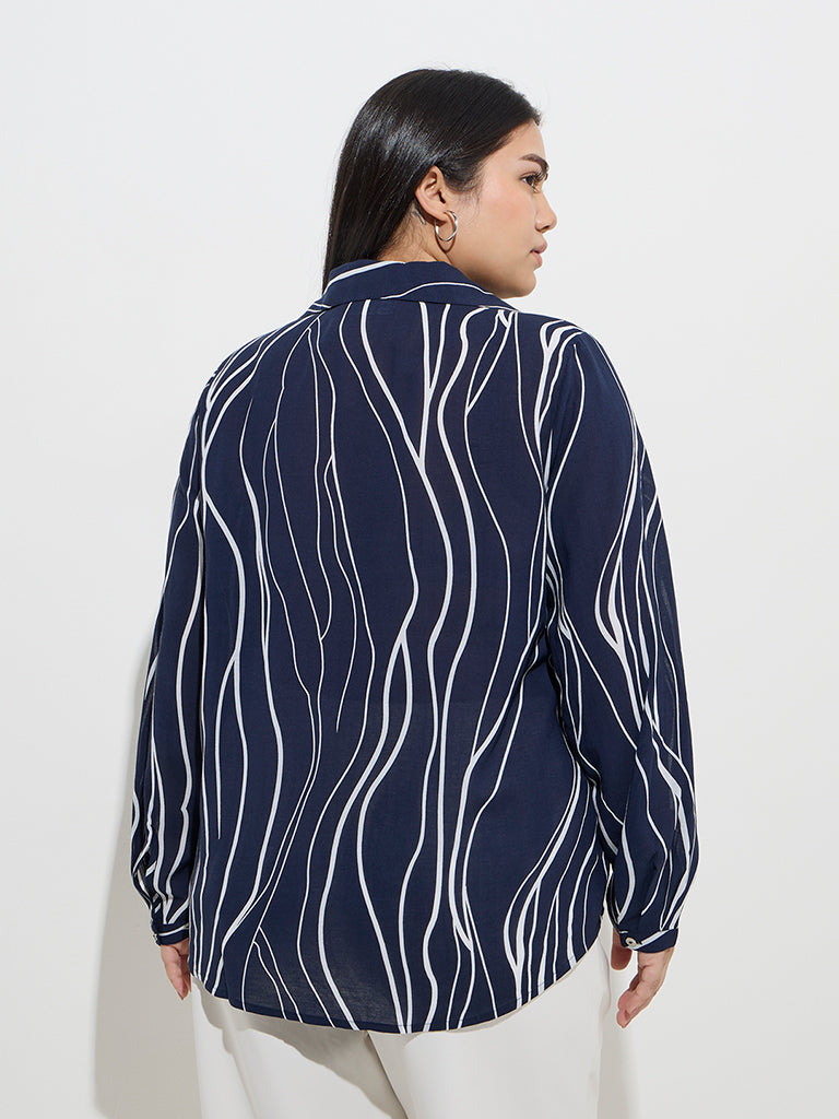 Westside Gia Women's Navy Abstract Printed Shirt for Casual Wear Back View