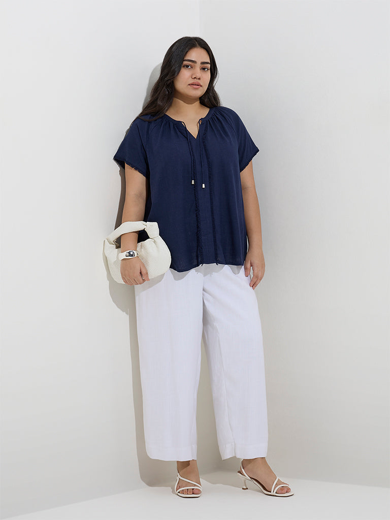 Gia Navy Solid Blouse